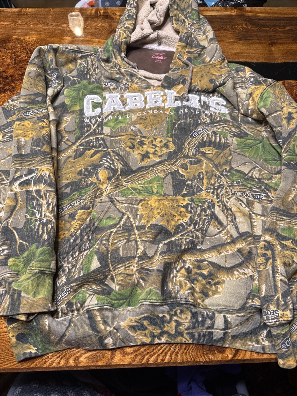 Cabela's Camouflage Hooded Sweatshirt with Green and Brown Print